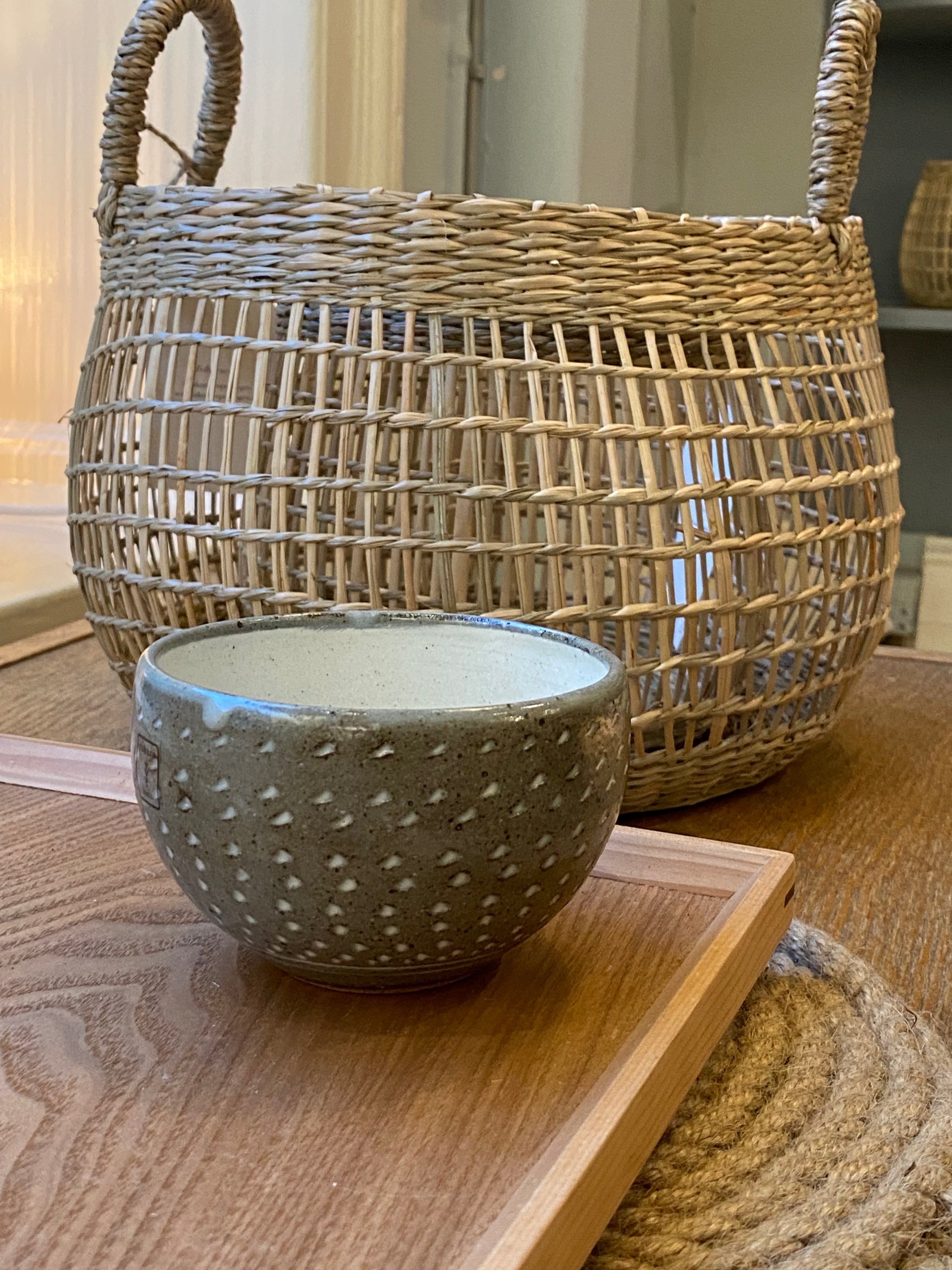 Bowl with gray glaze and white notches