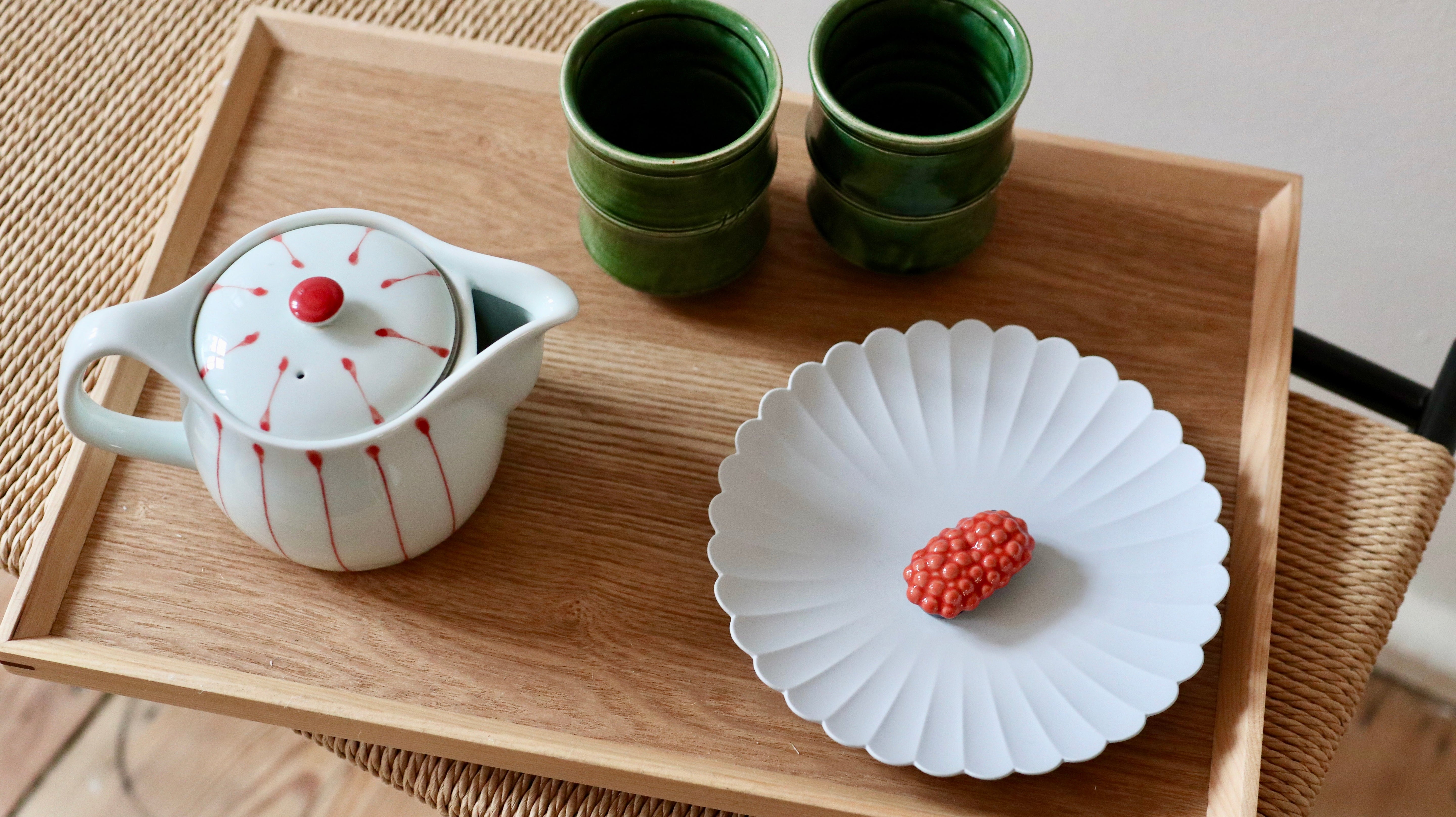 Bamboo cup with green glaze