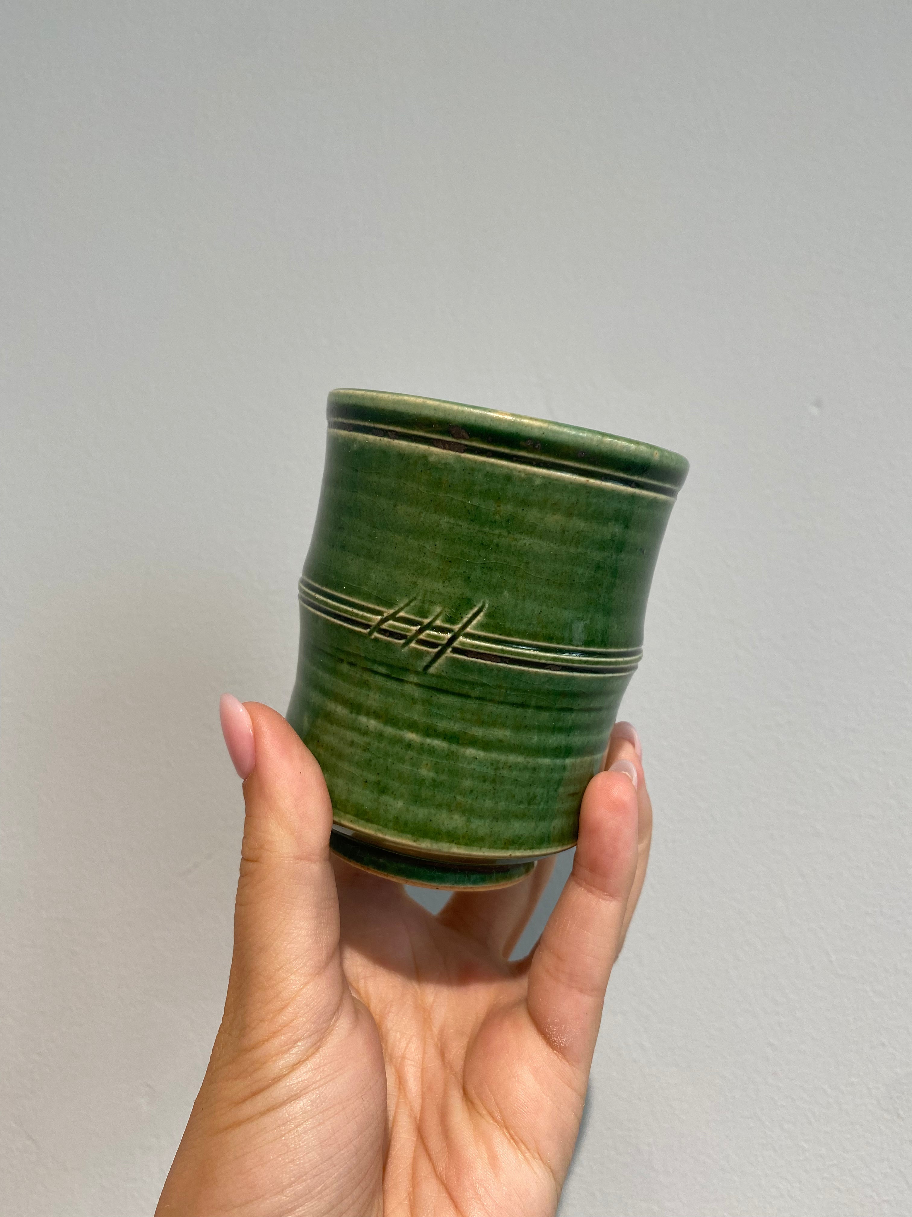 Bamboo cup with green glaze