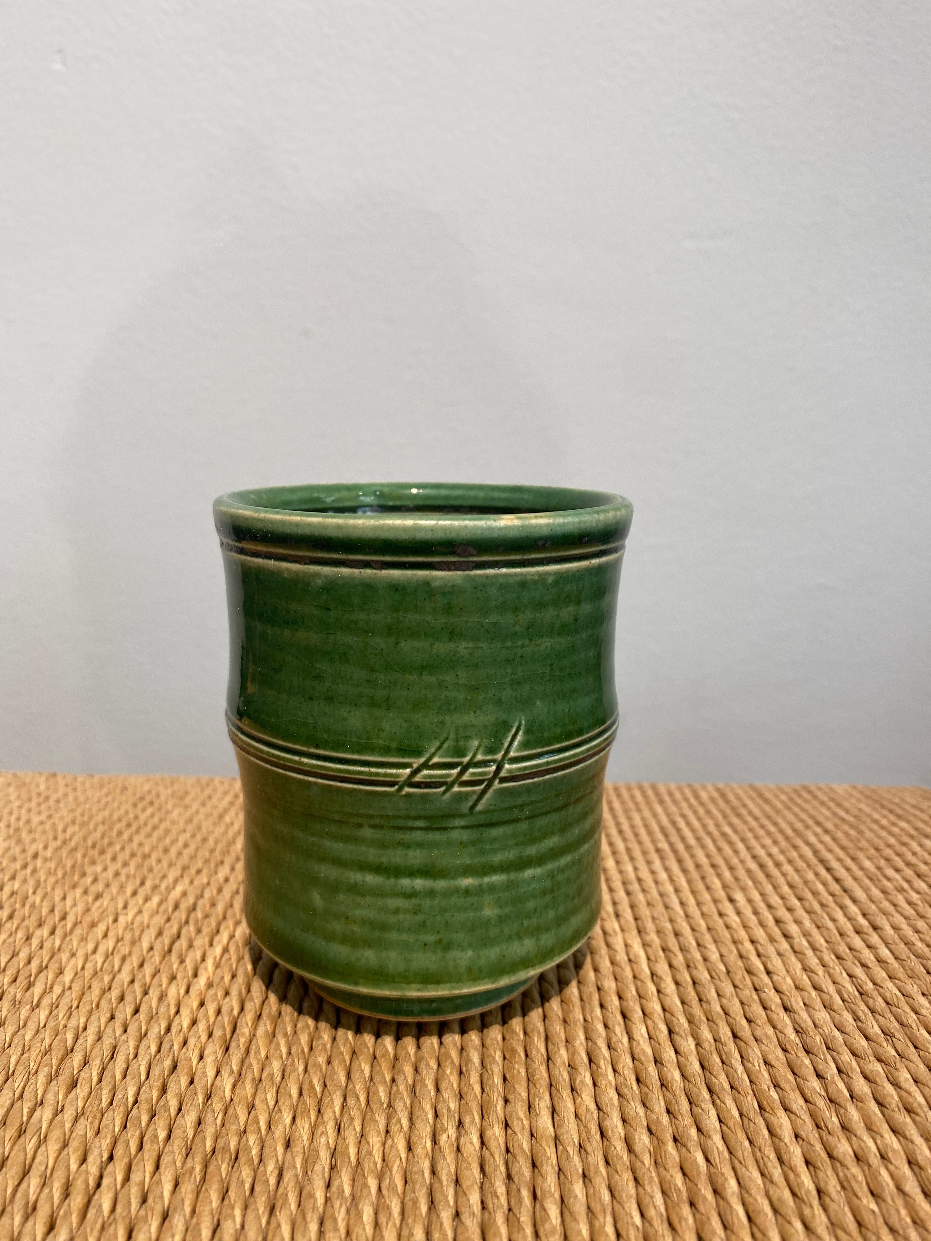 Bamboo cup with green glaze