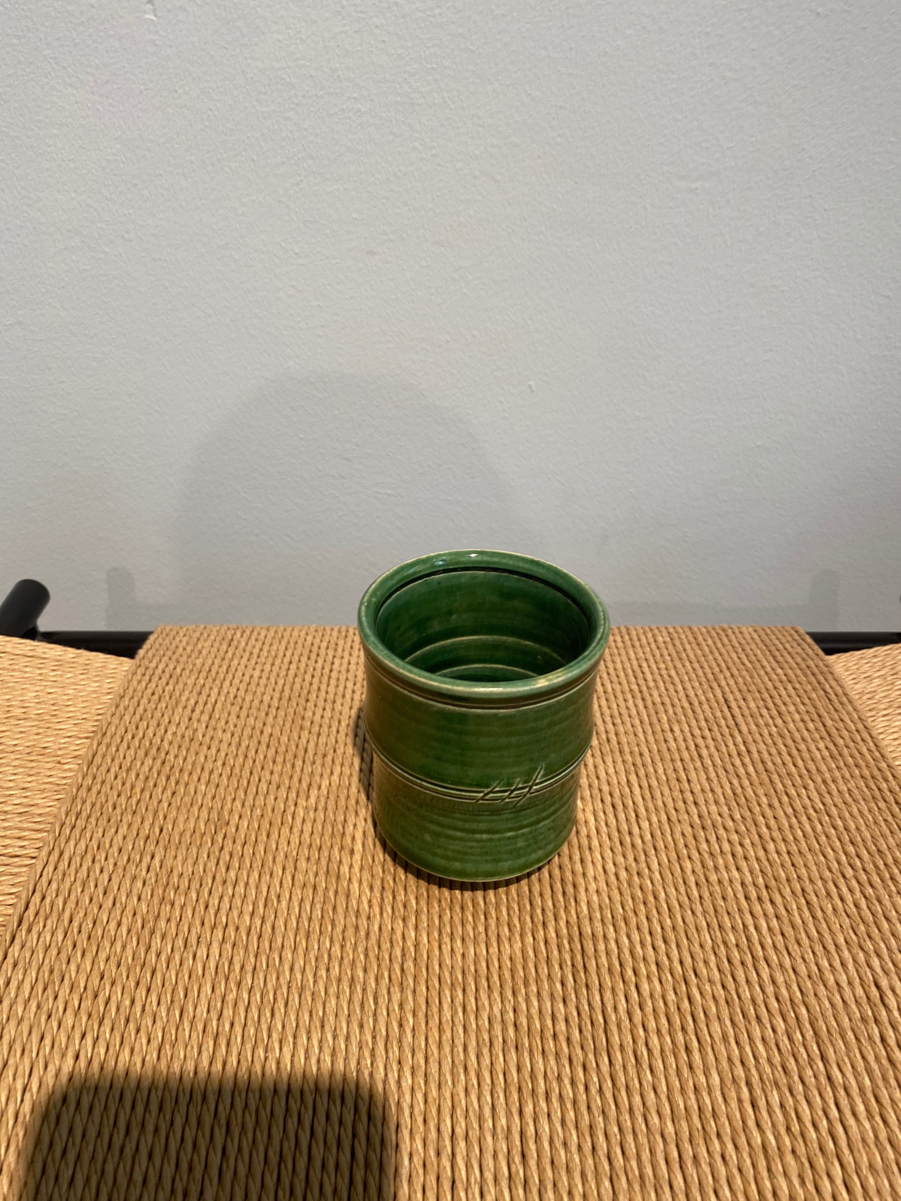 Bamboo cup with green glaze