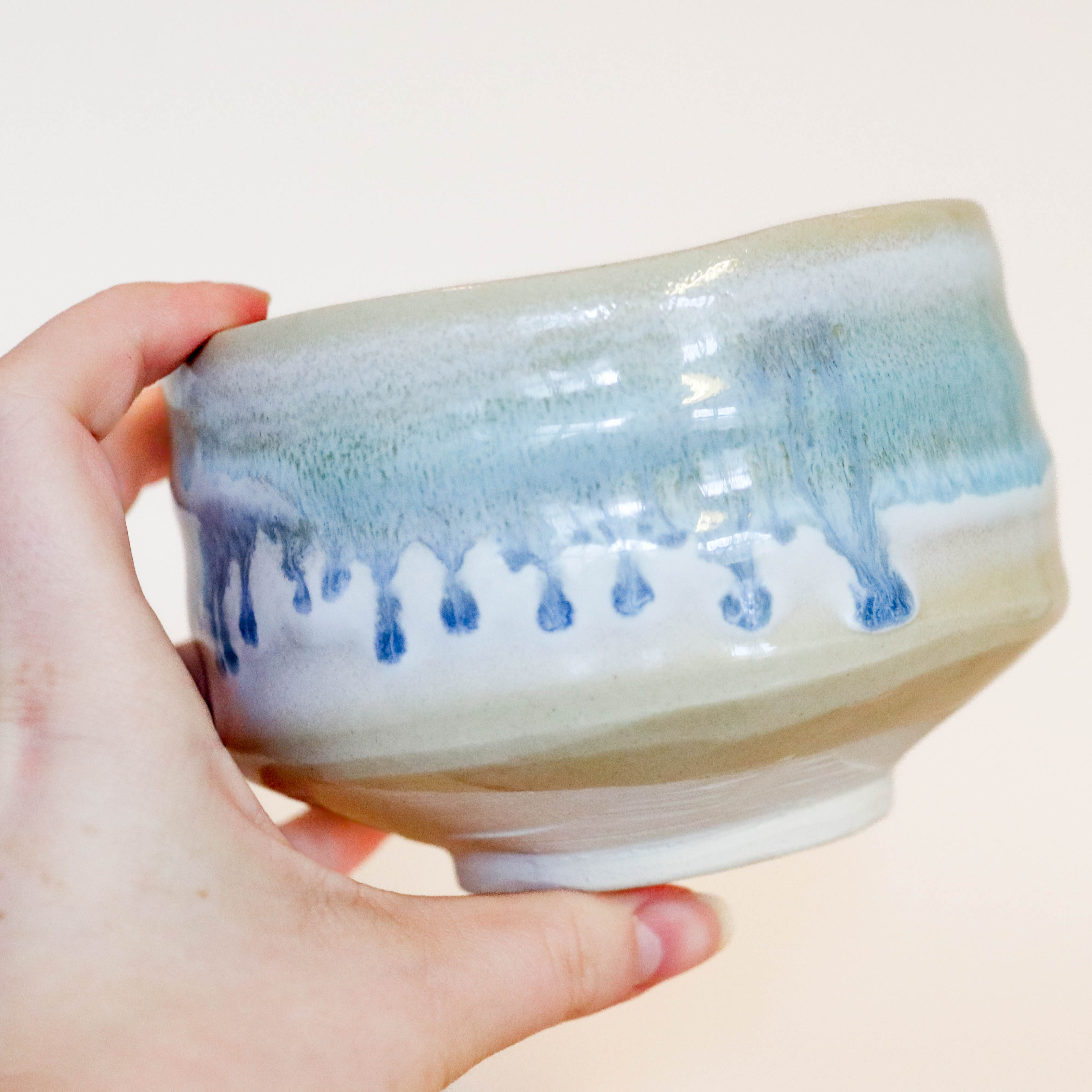 Matcha cup - Beige and turquoise/blue glaze