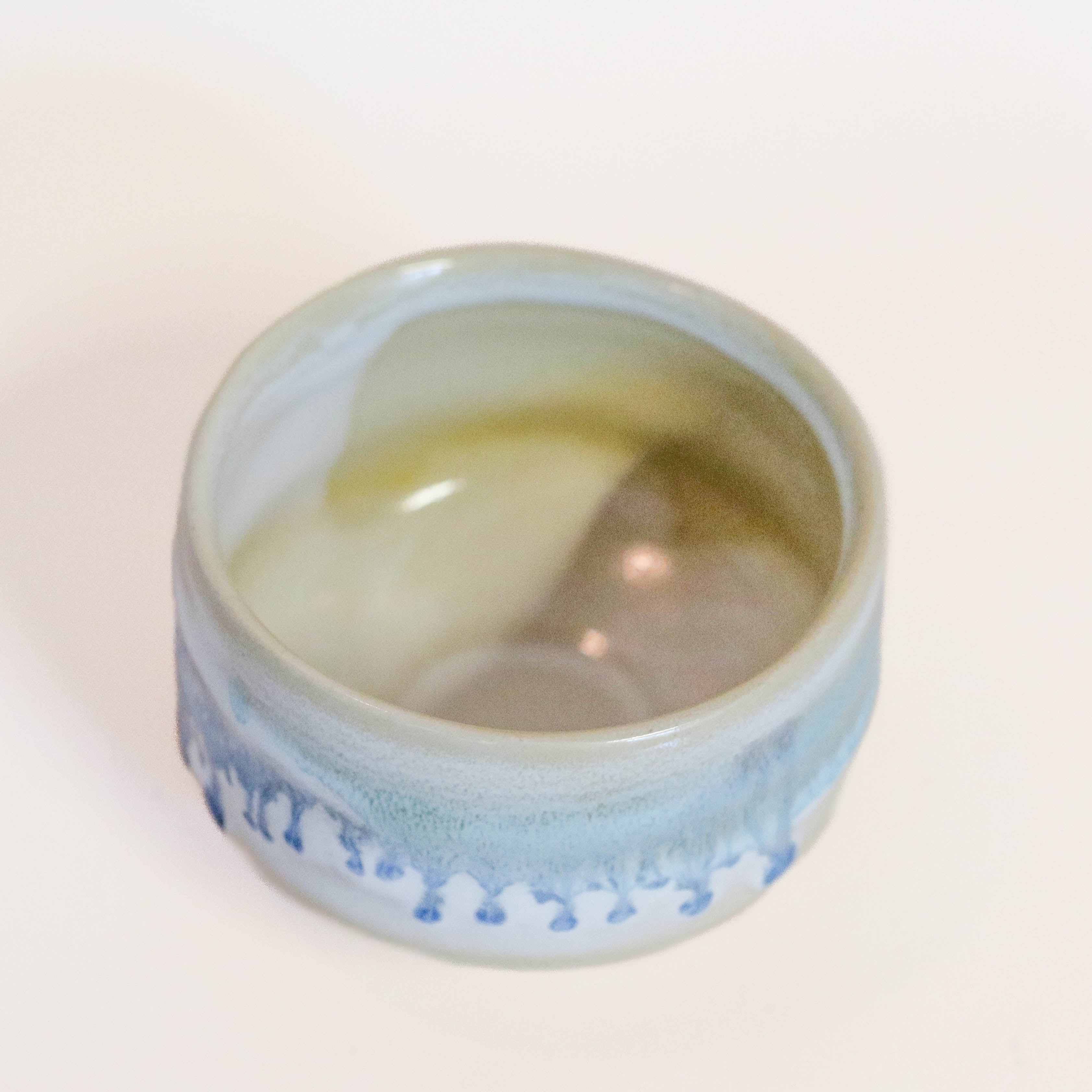 Matcha cup - Beige and turquoise/blue glaze