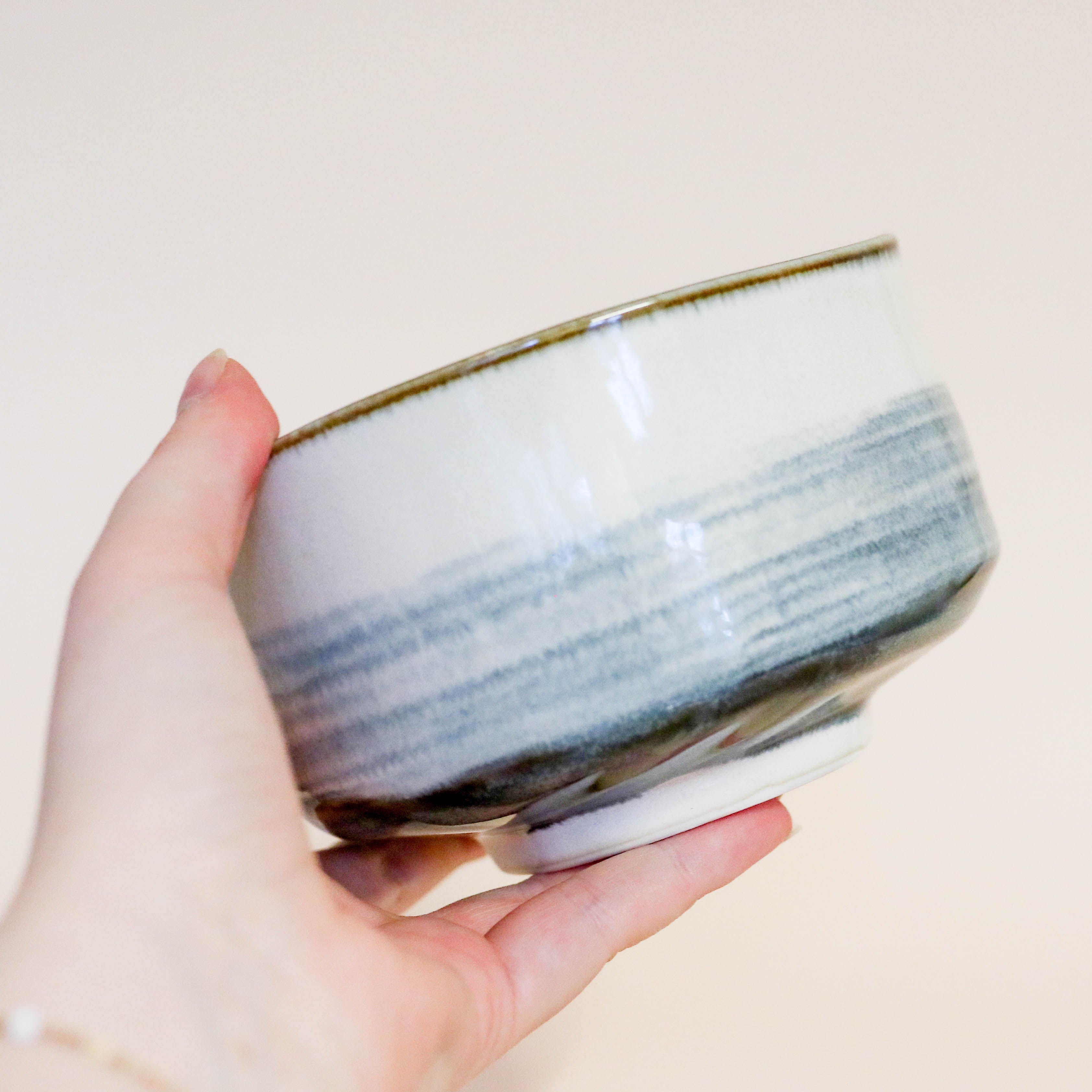 Matcha cup - Light blue glaze and brown rim