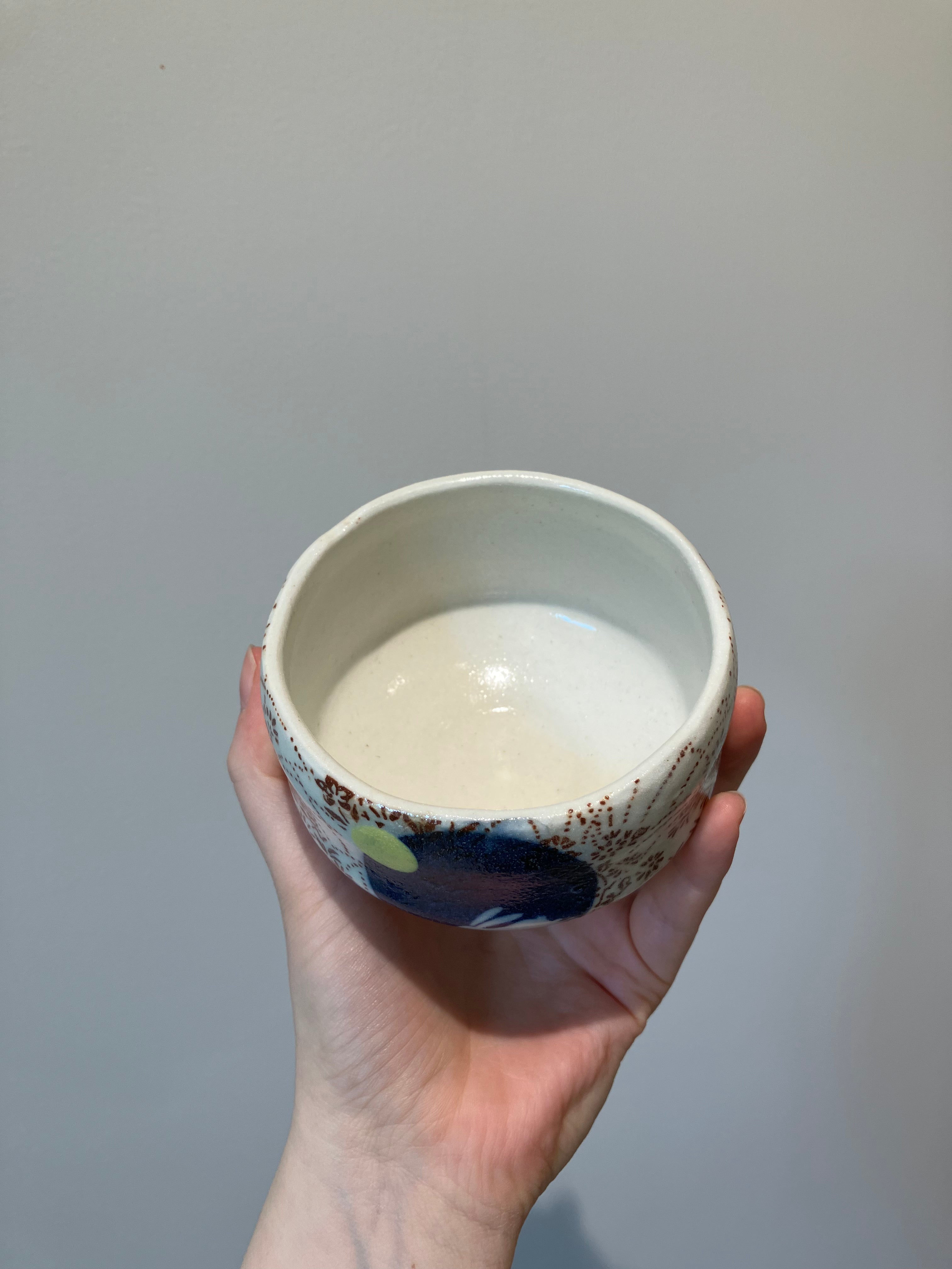 Matcha cup - Small with brown pattern, moon and rabbit