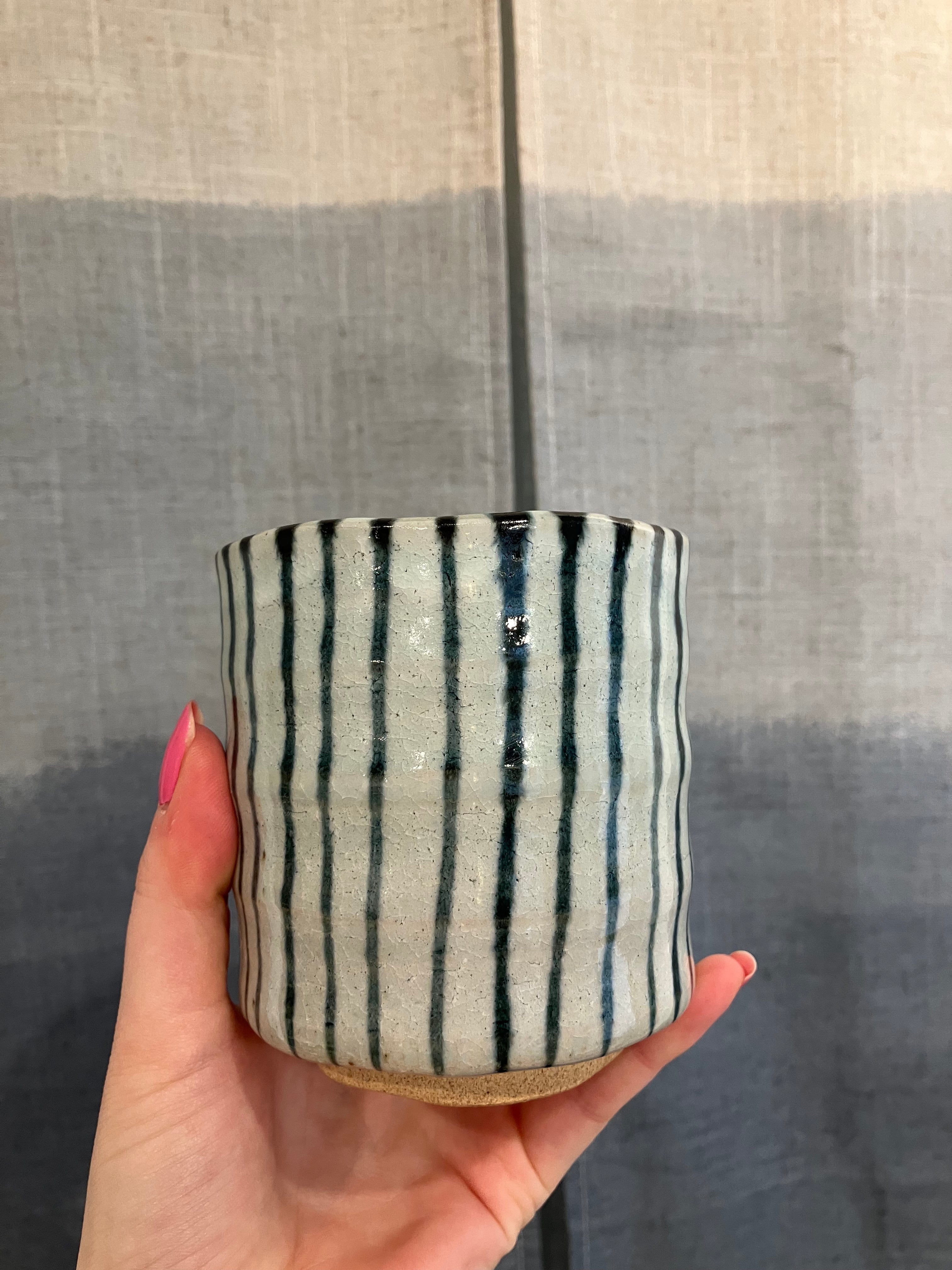 Large cup with blue stripes